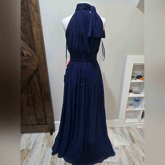 Mac Duggal 55035 High Neck Chiffon Gown NWT size 16 Navy Blue - Picture 5 of 6